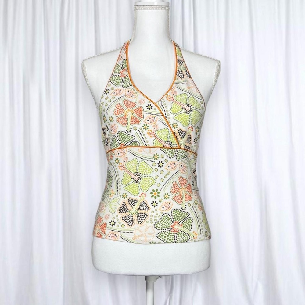 SO White Multicolor Floral Halter Top Y2K 2000s